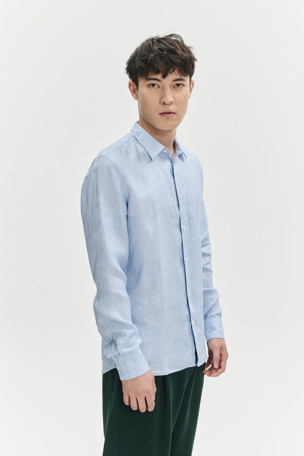 Delikatessen Feel Good Shirt In A Sky Blue Rich Structured Italian Oxford Linen