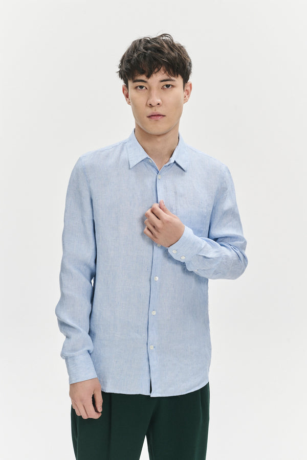 Delikatessen Feel Good Shirt In A Sky Blue Rich Structured Italian Oxford Linen
