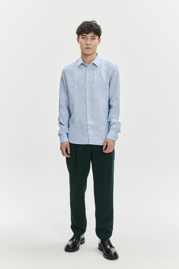 delikatessen Feel Good Shirt in a Sky Blue Rich Structured Italian Oxford Linen