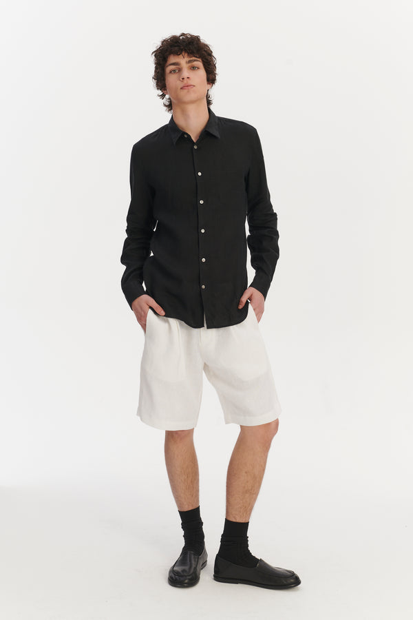 delikatessen Feel Good Shirt in a Soft and Airy Black Portuguese Linen delikatessen Feel Good Shirt in a Soft and Airy Black Portuguese Linen