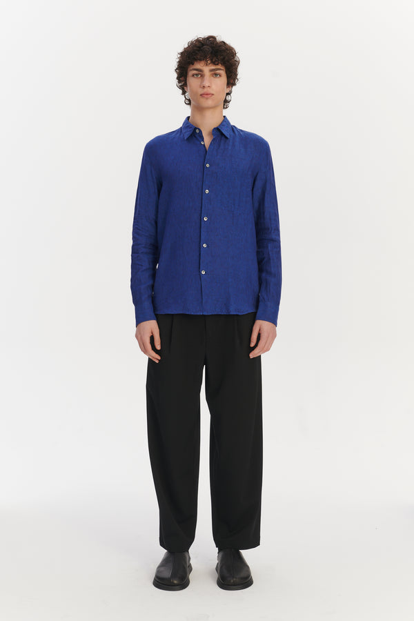 delikatessen Feel Good Shirt in a Soft and Airy Cobalt Blue Italian Linen