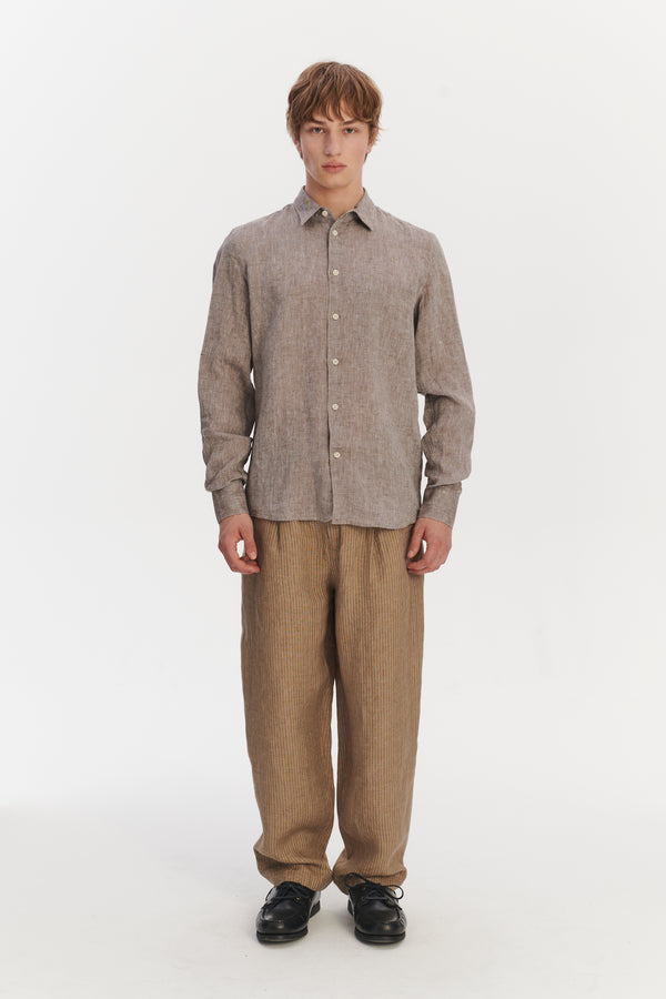 delikatessen Feel Good Shirt in a Very Soft Beige Brown Bohemian Linen