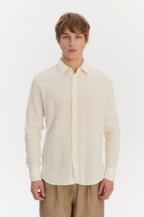 Delikatessen Feel Good Shirt In An Off White Structural Portuguese Cotton