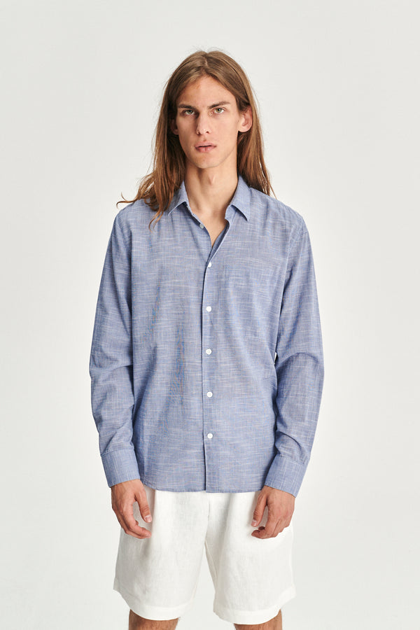 Delikatessen Feel Good Shirt In The Finest Blue Airy Italian Cotton By Albini