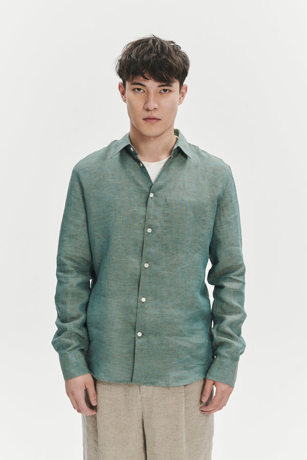 Delikatessen Feel Good Shirt In The Finest Green Delavé Portuguese Linen