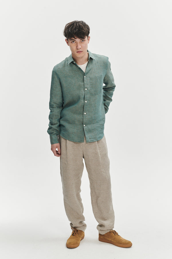 delikatessen Feel Good Shirt in the Finest Green Delavé Portuguese Linen