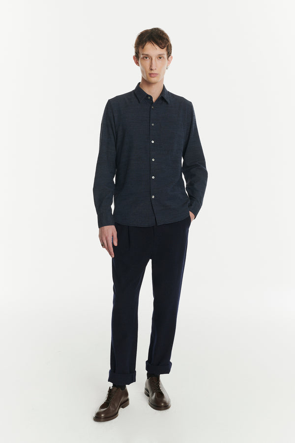 delikatessen Feel Good Shirt in the Finest Navy Blue Black and Grey Cotton and Wool