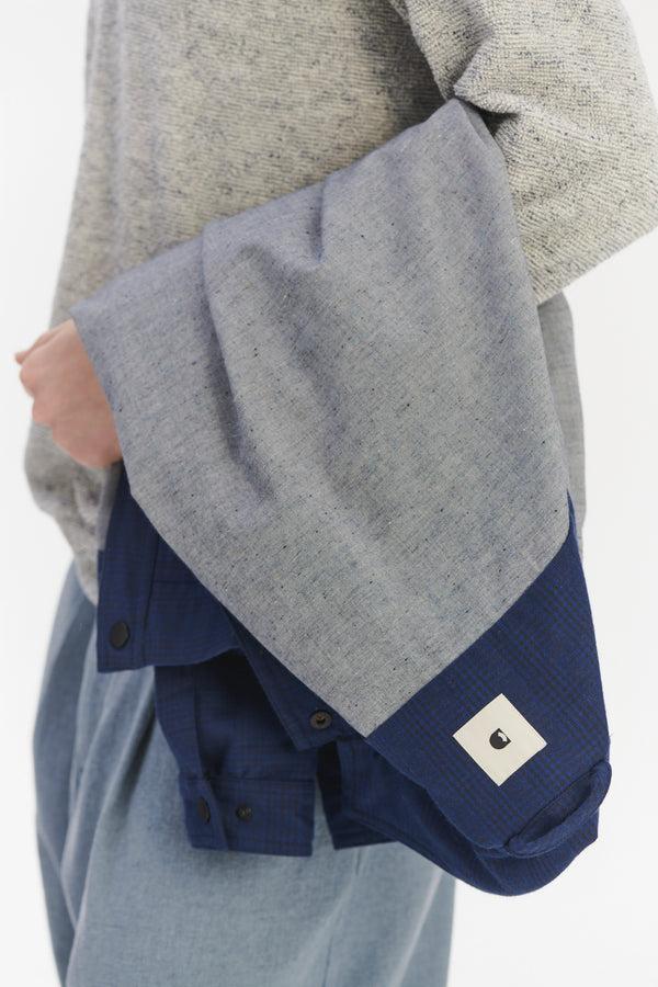 Delikatessen French Workwear Jacket In A Tonal Prussian Blue And Black Chequered Italian Cotton Flannel