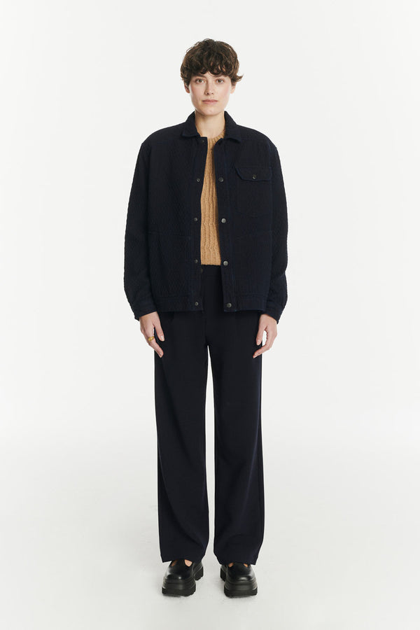 delikatessen French Workwear Jacket in the Finest Deep Blue Piqué Japanese Cotton Denim