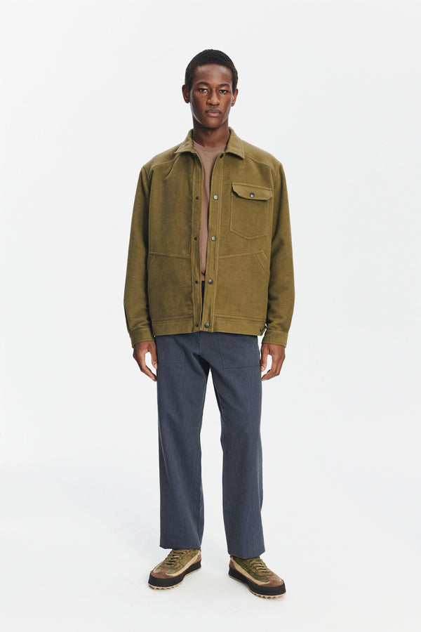 delikatessen French Workwear Jacket in the Finest Green and Violet Blue Italian Double Sided Cotton delikatessen French Workwear Jacket in the Finest Green and Violet Blue Italian Double Sided Cotton