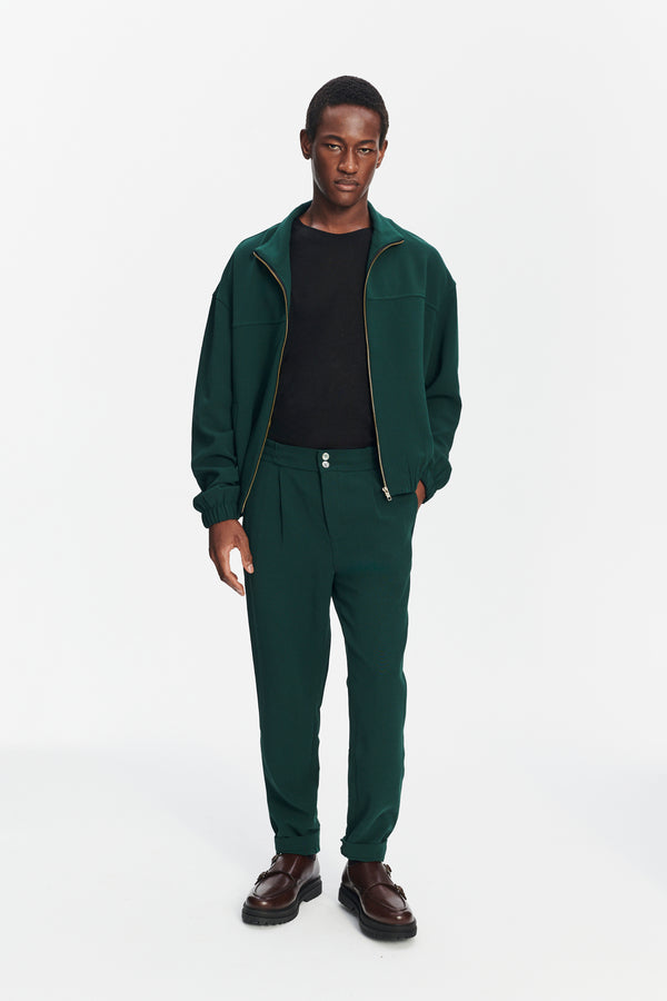 Delikatessen Garden Trousers In The Finest Dark Green Italian Double Virgin Wool By Giuseppe Botto