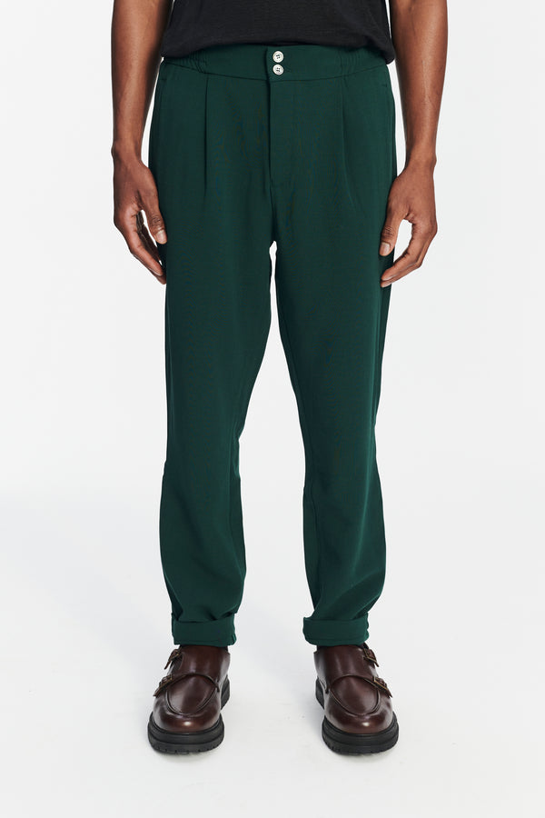 Delikatessen Garden Trousers In The Finest Dark Green Italian Double Virgin Wool By Giuseppe Botto