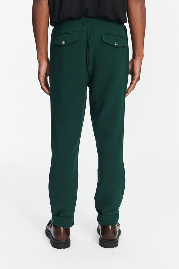 Delikatessen Garden Trousers In The Finest Dark Green Italian Double Virgin Wool By Giuseppe Botto