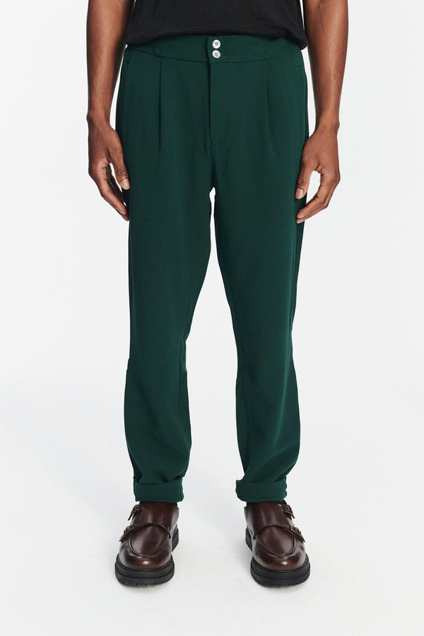 delikatessen Garden Trousers in the Finest Dark Green Italian Double Virgin Wool by Giuseppe Botto