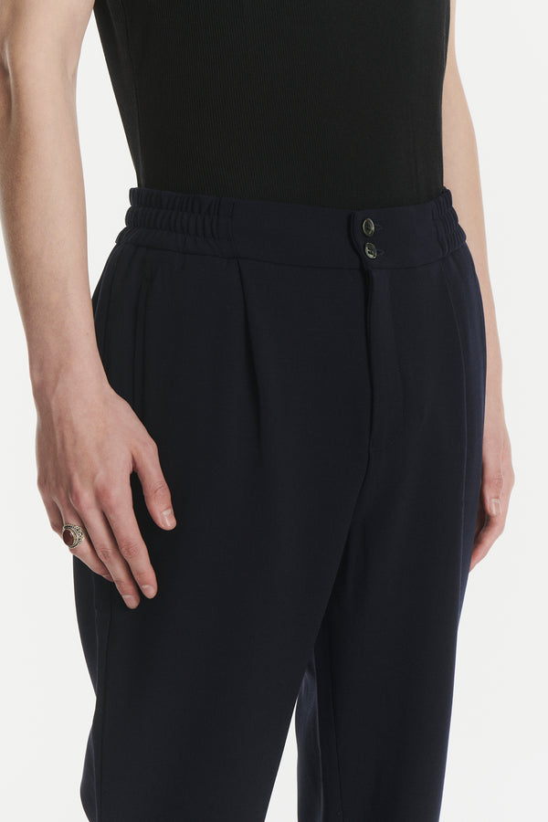 Delikatessen Garden Trousers In The Finest Navy Blue Easy Stretch Italian Virgin Wool