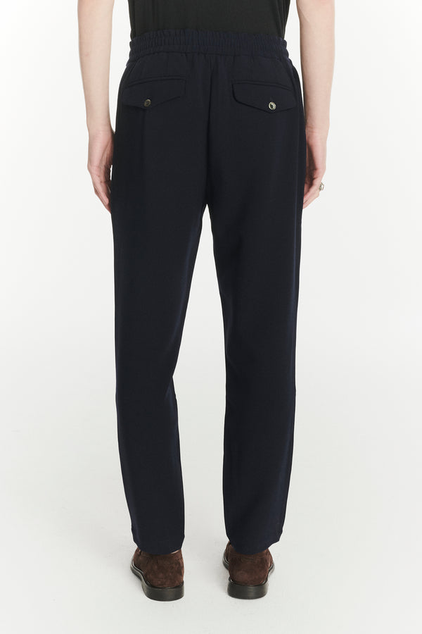 Delikatessen Garden Trousers In The Finest Navy Blue Easy Stretch Italian Virgin Wool