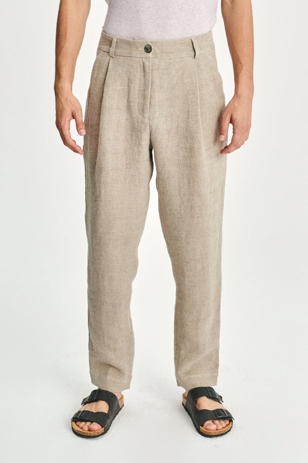 Delikatessen Genuine Trousers In A Beige Fluid Italian Linen Crepe