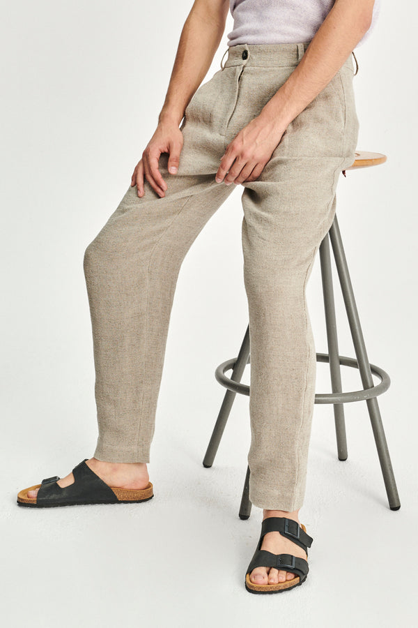 Delikatessen Genuine Trousers In A Beige Fluid Italian Linen Crepe