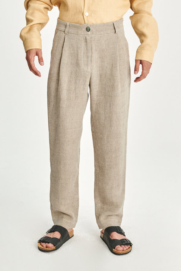 delikatessen Genuine Trousers in a Beige Fluid Italian Linen Crepe
