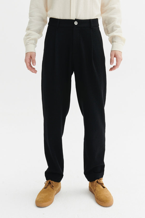 delikatessen Genuine Trousers in a Black Italian Virgin Wool and Cotton Seersucker