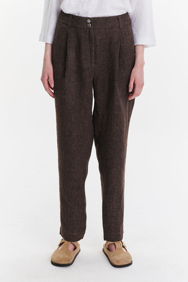 Delikatessen Genuine Trousers In A Brown Fluid Italian Linen Crepe
