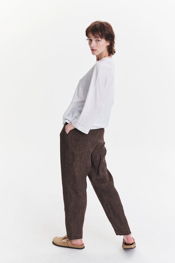 Delikatessen Genuine Trousers In A Brown Fluid Italian Linen Crepe