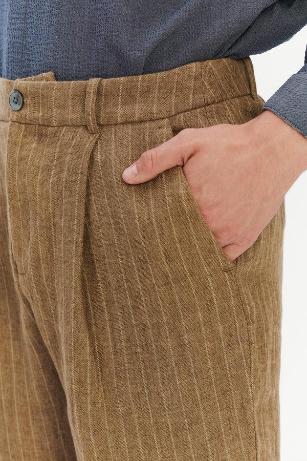 Delikatessen Genuine Trousers In A Camel Fluid Italian Linen And Viscose
