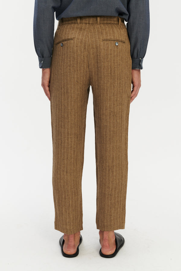 Delikatessen Genuine Trousers In A Camel Fluid Italian Linen And Viscose