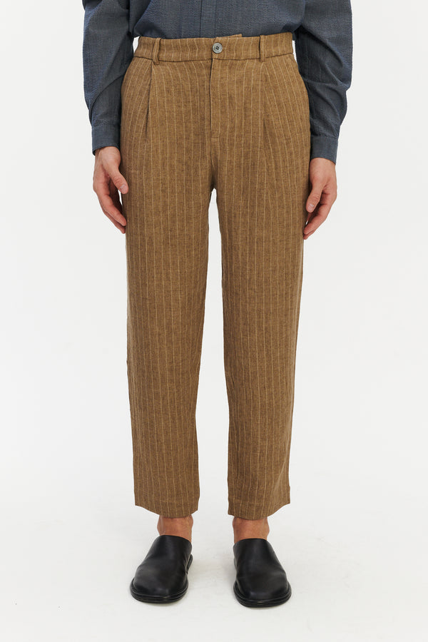 delikatessen Genuine Trousers in a Camel Fluid Italian Linen and Viscose