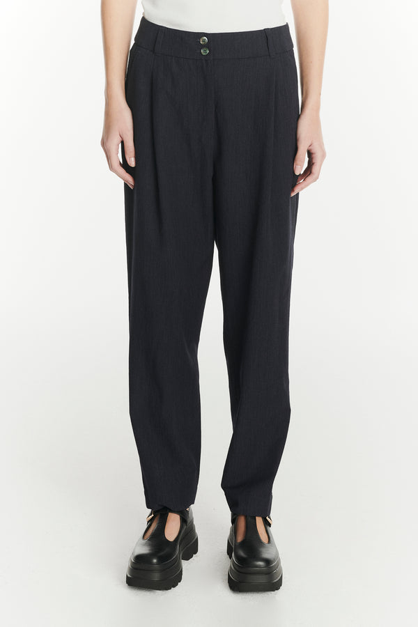 delikatessen Genuine Trousers in a Navy Blue Italian Virgin Wool and Viscose Crepe