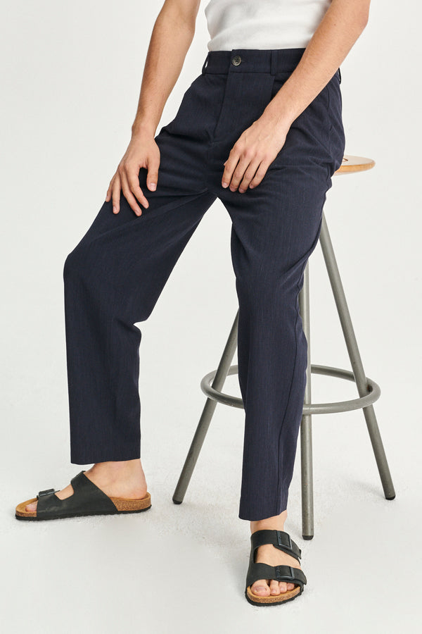 Delikatessen Genuine Trousers In A Navy Italian Virgin Wool And Viscose Crepe