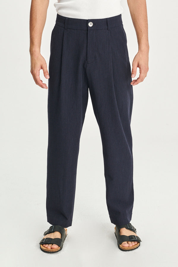 delikatessen Genuine Trousers in a Navy Italian Virgin Wool and Viscose Crepe