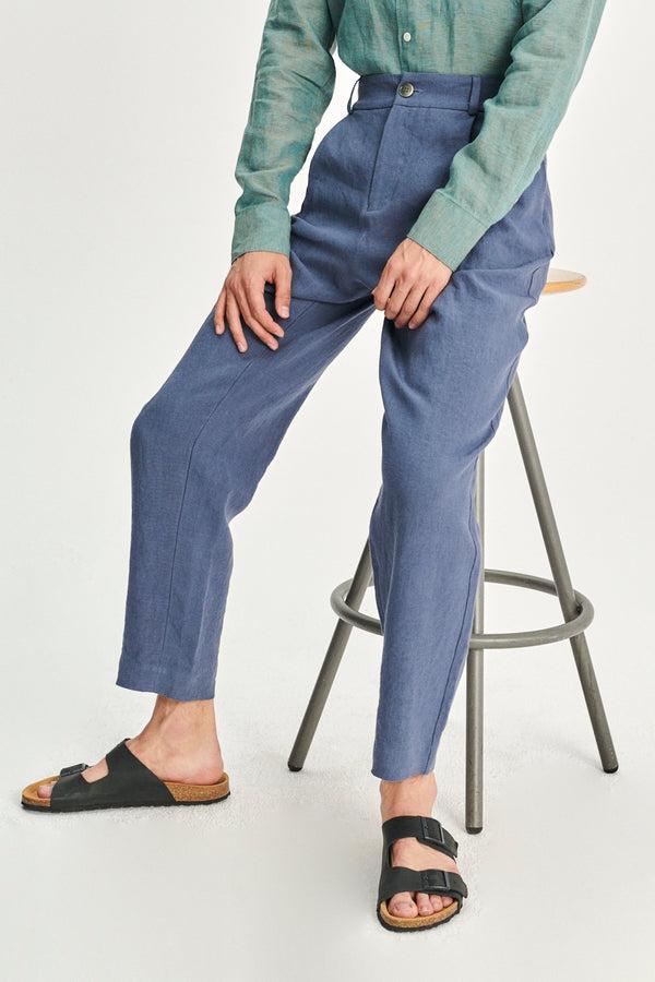 Delikatessen Genuine Trousers In A Police Blue Fine Sustainable Belgian Linen