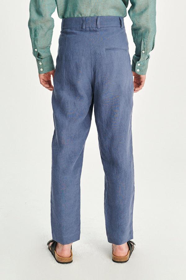 Delikatessen Genuine Trousers In A Police Blue Fine Sustainable Belgian Linen