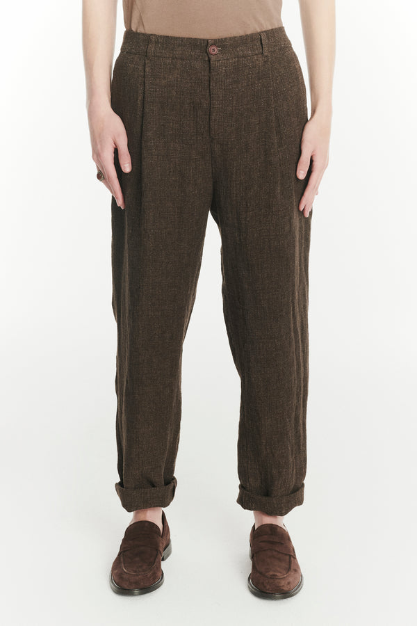 Delikatessen Genuine Trousers In The Finest Brown Italian Linen Crepe
