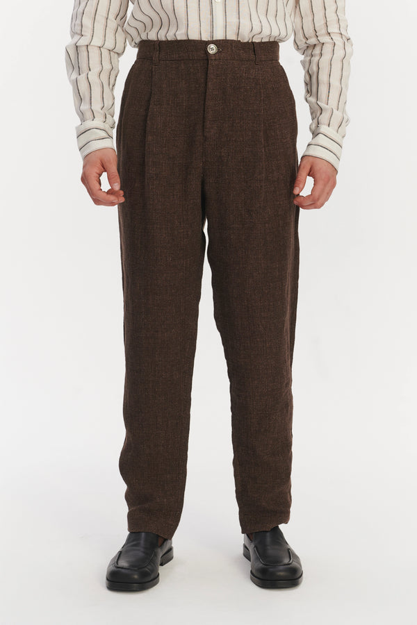 delikatessen Genuine Trousers in the Finest Brown Italian Linen Crepe