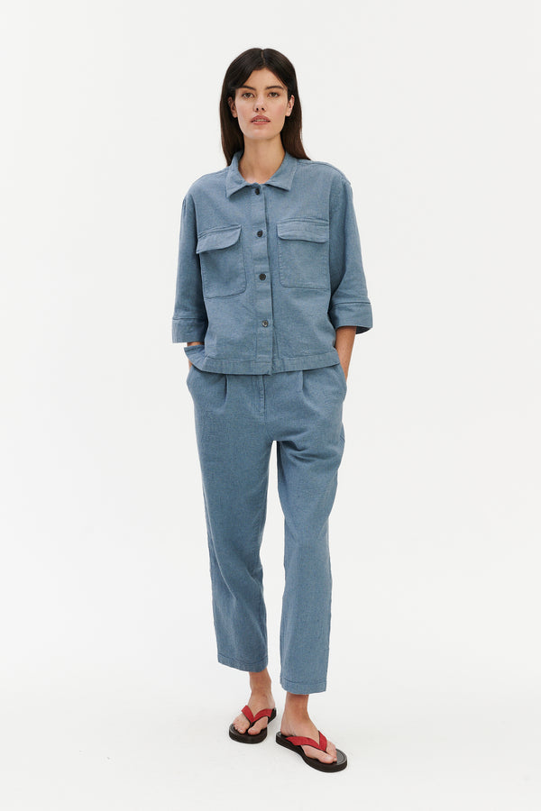 Delikatessen Jogger Trousers In A Pale Sky Blue Italian Recycled Cotton Denim