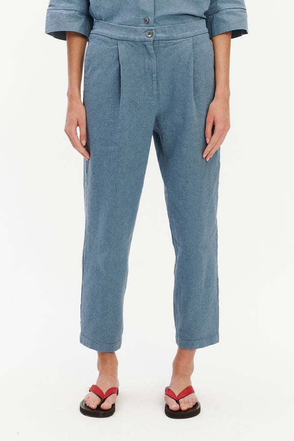 delikatessen Jogger Trousers in a Pale Sky Blue Italian Recycled Cotton Denim