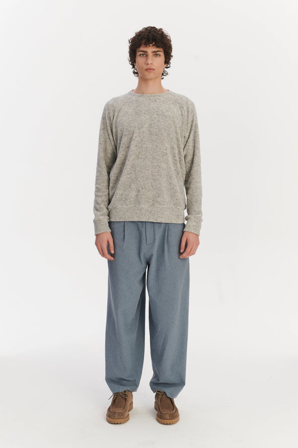 Delikatessen Long Sleeve Sweatshirt In A Grey White Japanese Cotton Subtly Looped Jersey