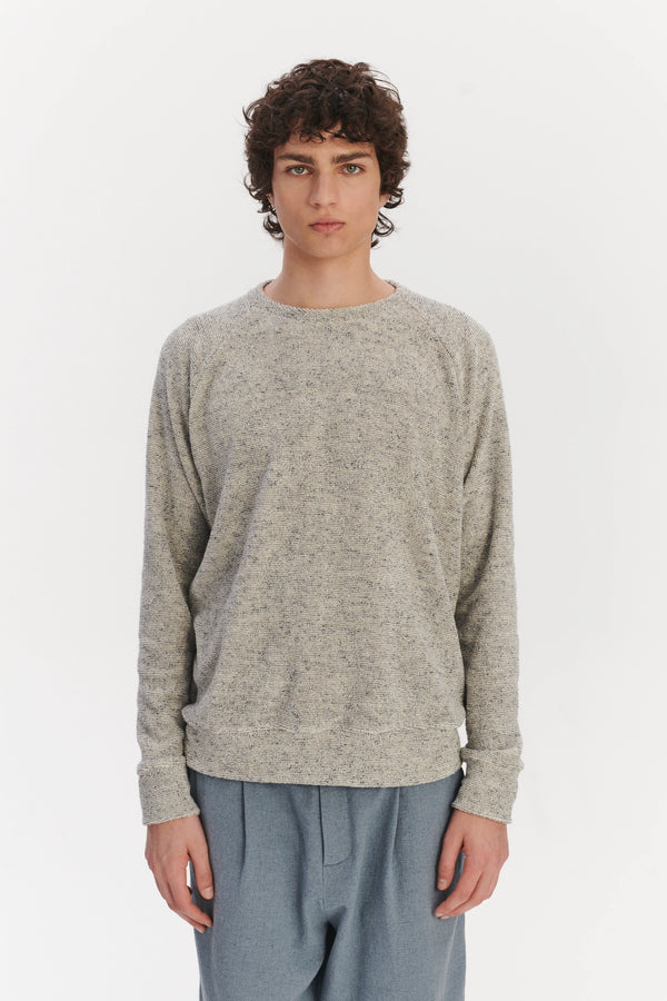 Delikatessen Long Sleeve Sweatshirt In A Grey White Japanese Cotton Subtly Looped Jersey