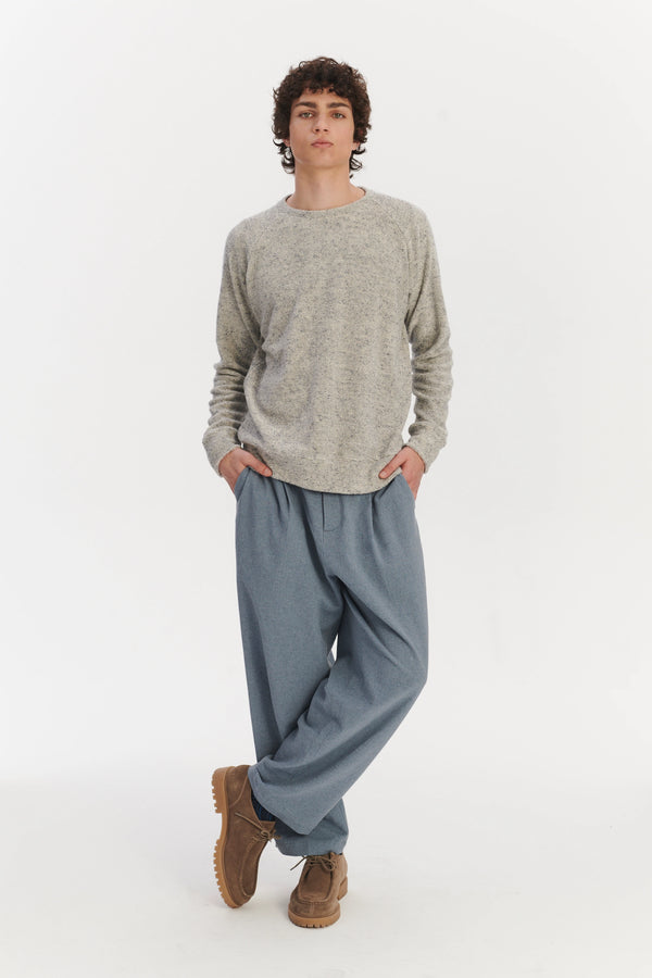 delikatessen Long Sleeve Sweatshirt in a Grey White Japanese Cotton Subtly Looped Jersey