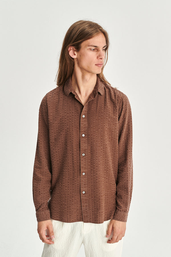 Delikatessen New Cute Shirt In A Brown Portuguese Pure Lyocell Soft Seersucker