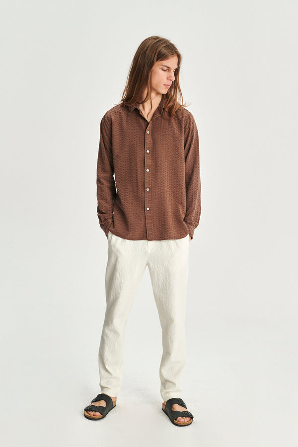 delikatessen New Cute Shirt in a Brown Portuguese Pure Lyocell Soft Seersucker