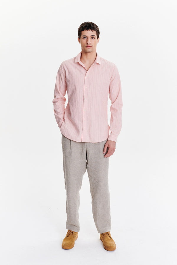 Delikatessen New Cute Shirt In A Subtle Pink Striped Structural Italian Cotton