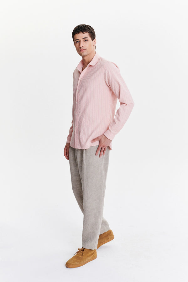 Delikatessen New Cute Shirt In A Subtle Pink Striped Structural Italian Cotton