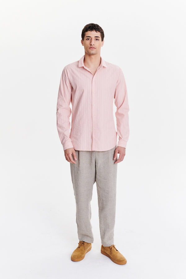 delikatessen New Cute Shirt in a Subtle Pink Striped Structural Italian Cotton