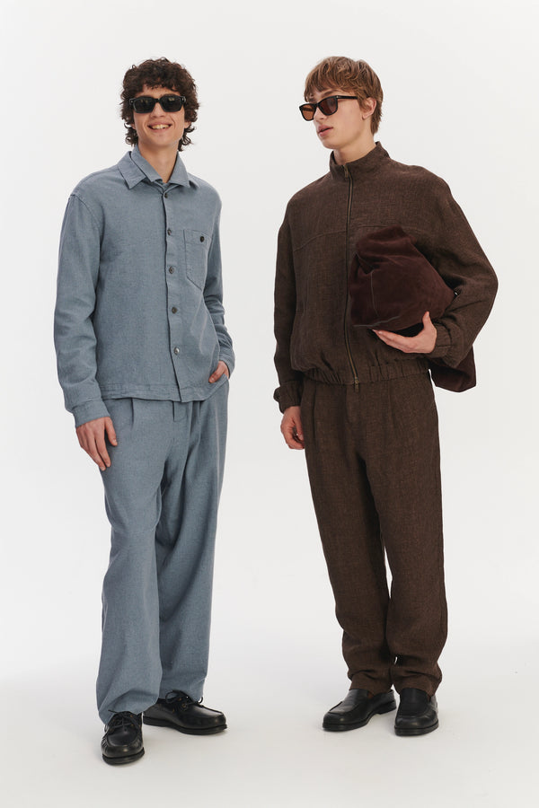 Delikatessen New Zipped Blouson Jacket In A Brown Italian Linen Crêpe