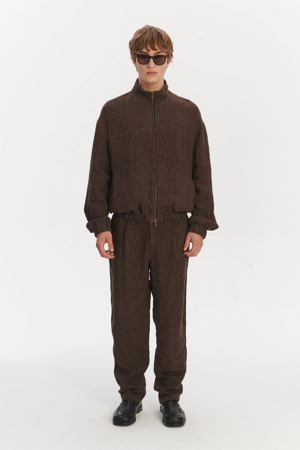 delikatessen New Zipped Blouson Jacket in a Brown Italian Linen Crêpe delikatessen New Zipped Blouson Jacket in a Brown Italian Linen Crêpe