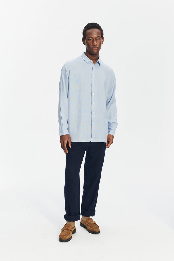 Delikatessen Oversized Boxy Shirt In A Sky Blue Airy Portuguese Modal And Merino Wool Blend