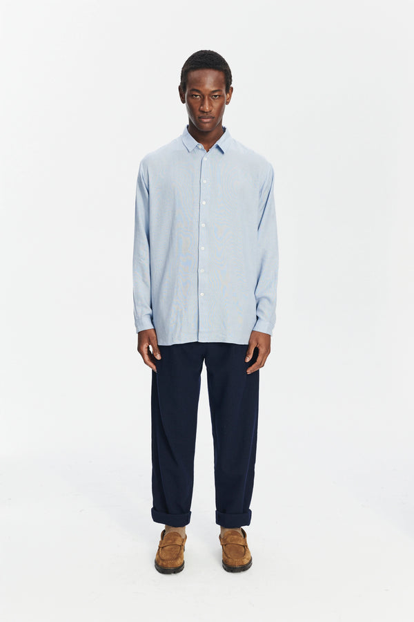 delikatessen Oversized Boxy Shirt in a Sky Blue Airy Portuguese Modal and Merino Wool Blend